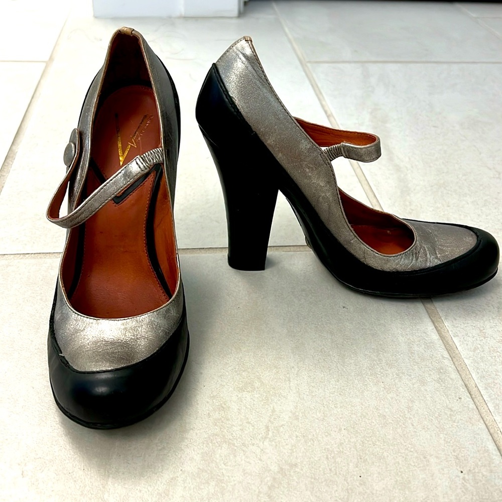 Vince Camuto black and silver Mary Janes size 5.5, 35.5 gently worn